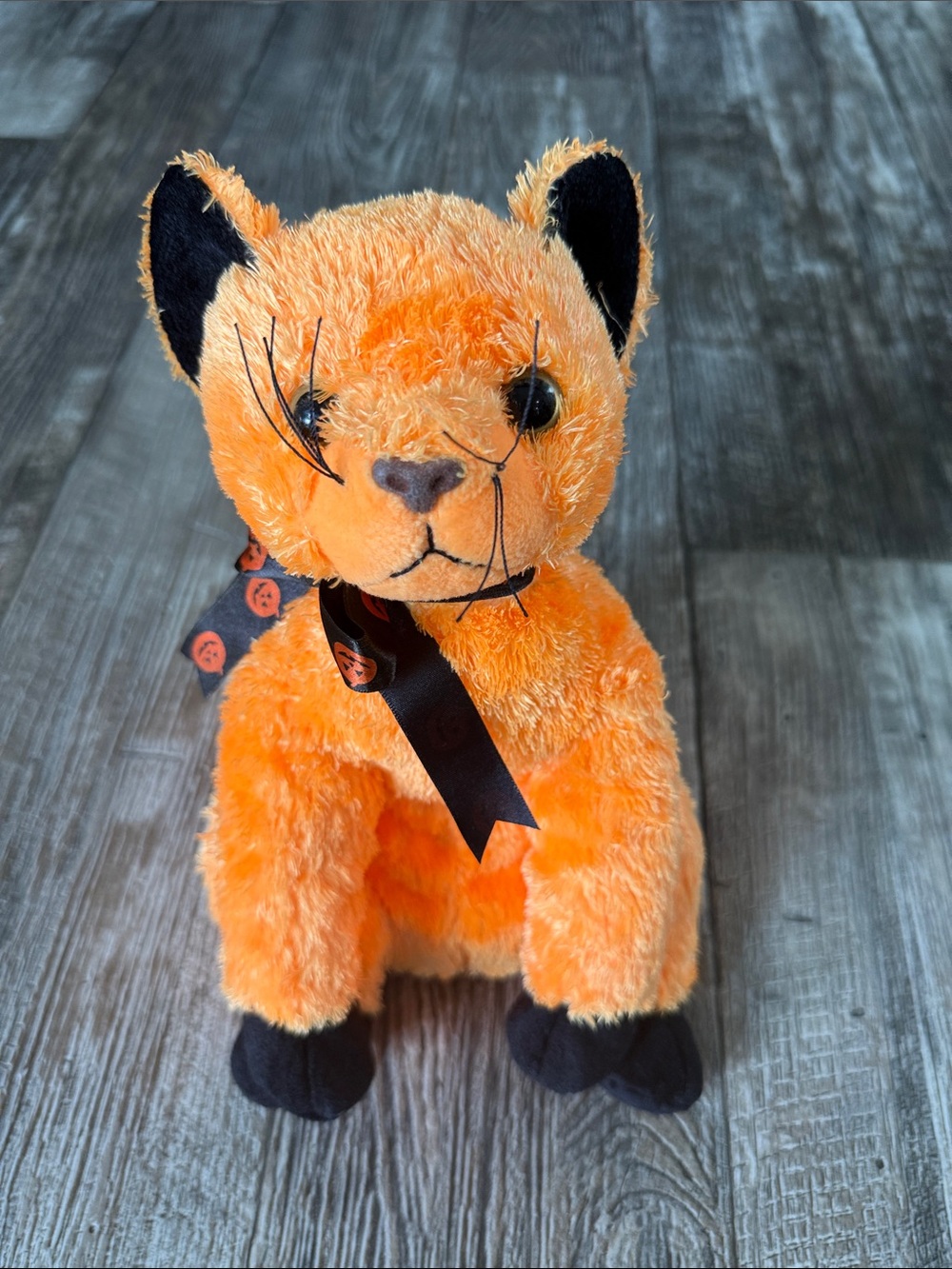 🌟Ty Beanie Buddy 🌟Bright Orange Plush Cat with Black Ribbon